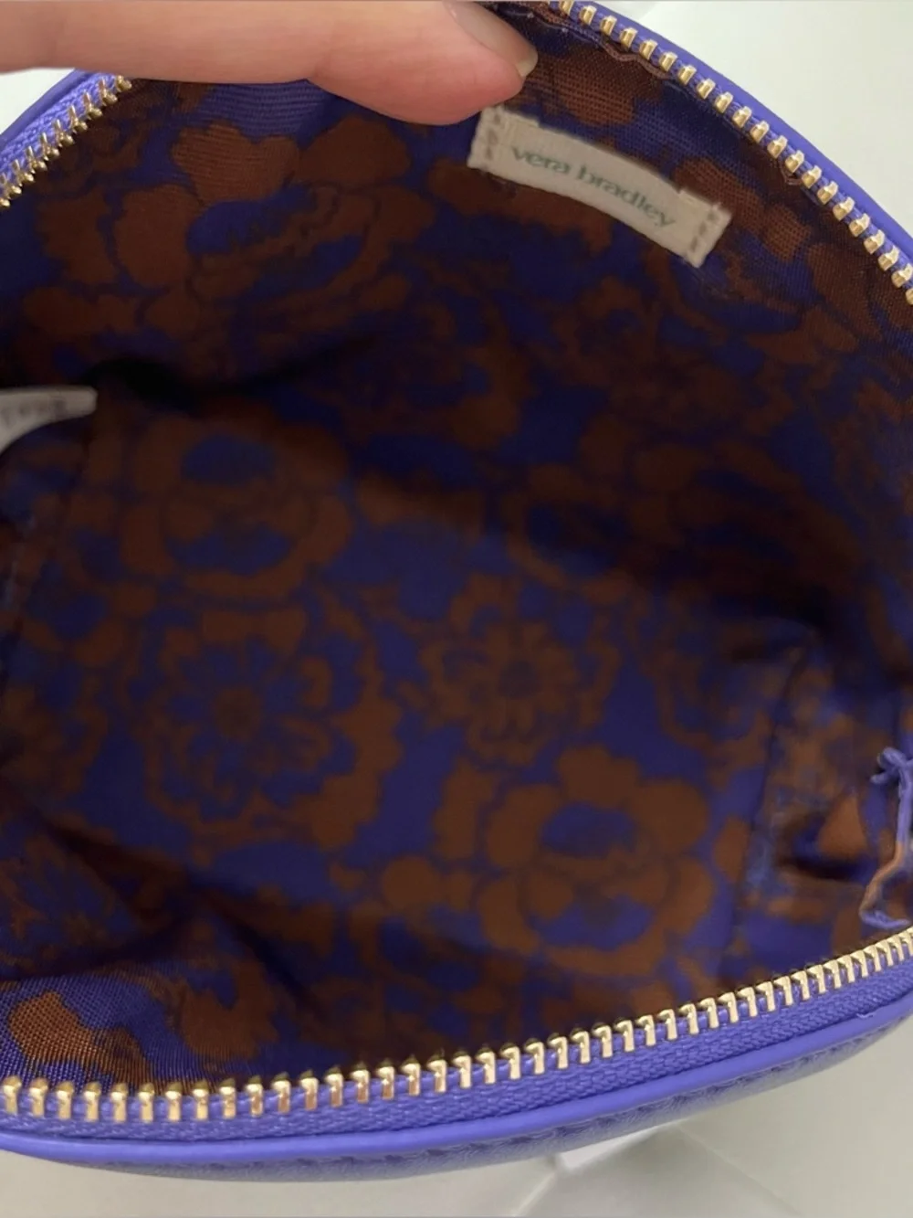 NWT Vera Bradley Genuine Sheepskin Leather Dome Cosmetic Pouch Metallic Purple